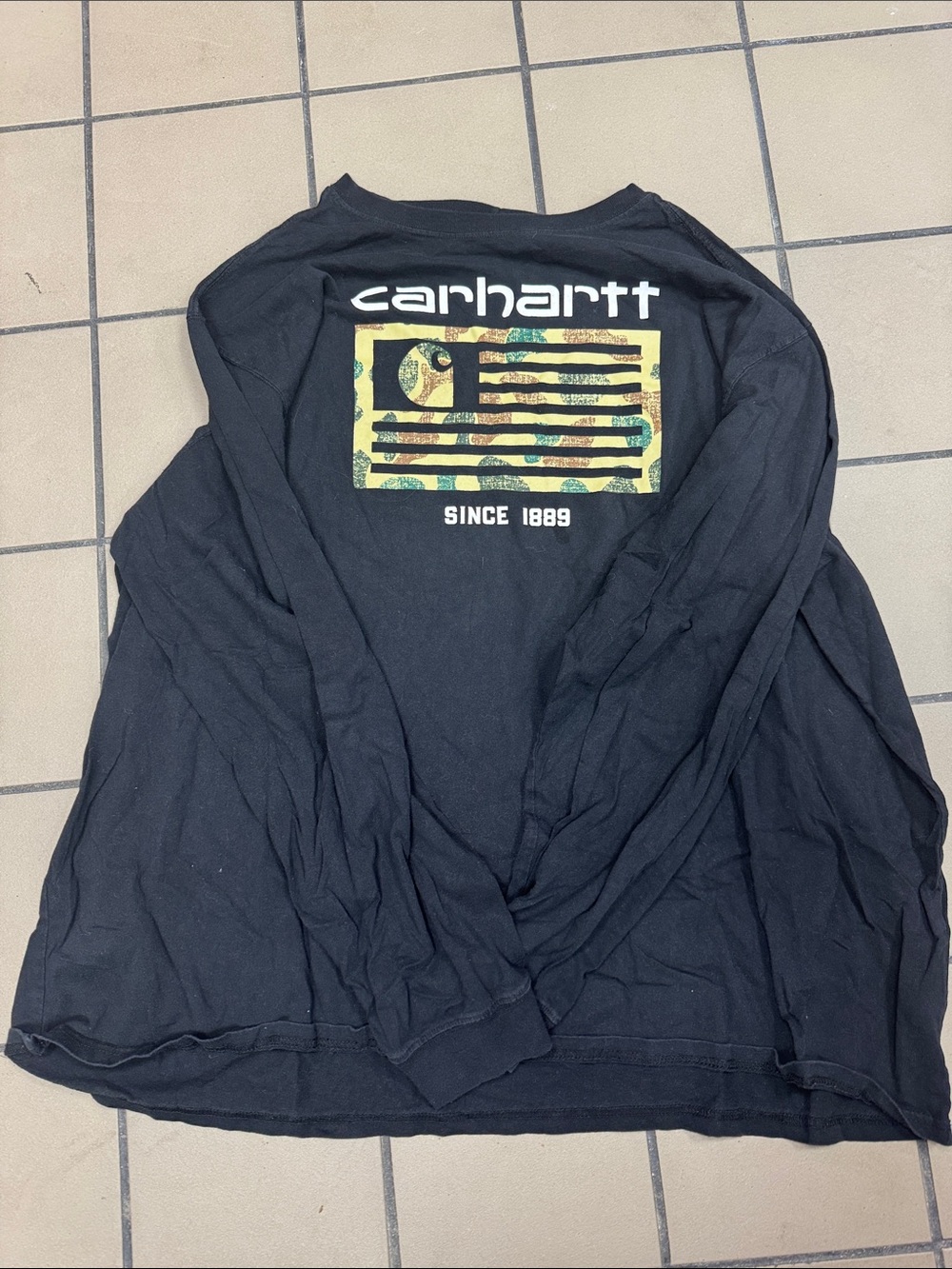 Carhartt Black Long-Sleeve Shirt with Camo Flag Graphic